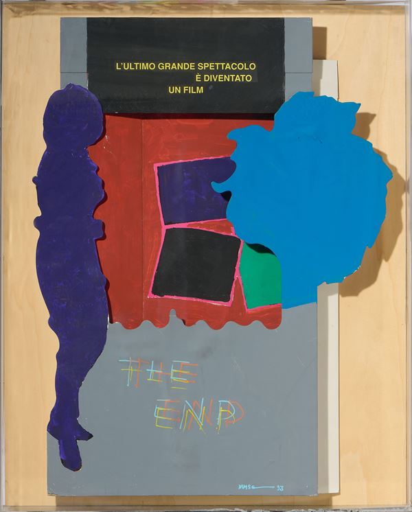Sarenco : The end  (1993)  - Assemblaggio, collage e tecnica mista su pannello in teca di plexiglass - Asta Arte Contemporanea - Casa d'aste Farsettiarte