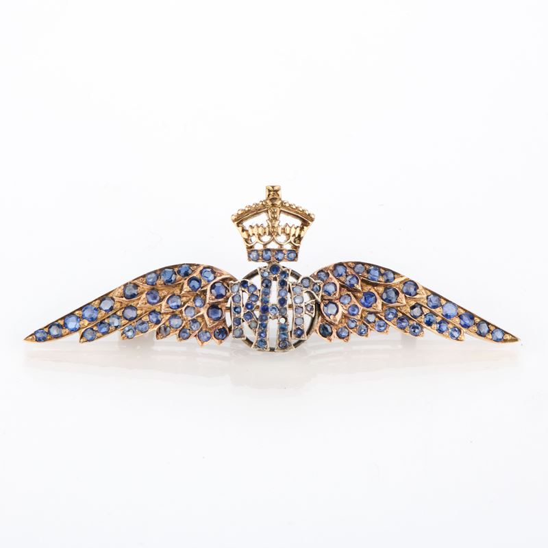 Spilla regimental in oro giallo 12 kt con zaffiri, Royal Air Force