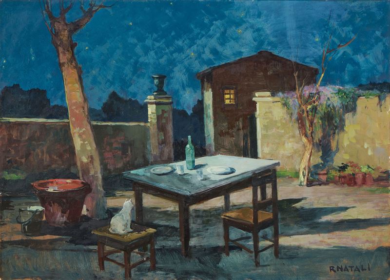 Renato Natali - Dopo la cena, olio su faesite