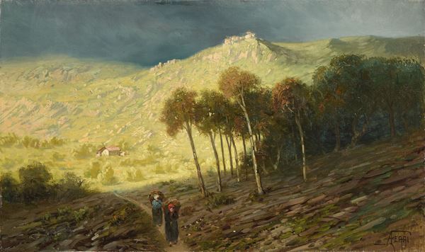 Augusto Antonio Ferri : Arriva il temporale  - Olio su tela - Asta Ottocento, Postmacchiaioli e Novecento - Asta a tempo - Casa d'aste Farsettiarte