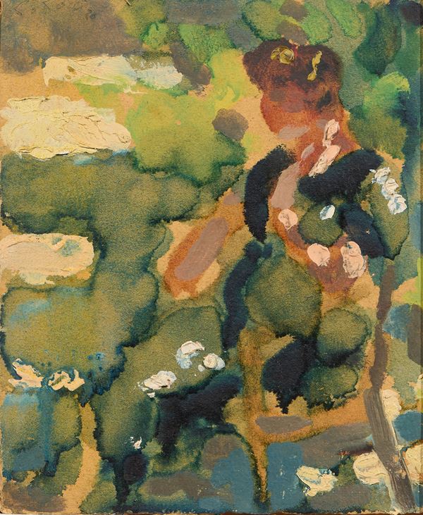 Carlo Corsi : All'aperto  (1926)  - Tecnica mista su cartone - Asta Ottocento, Postmacchiaioli e Novecento - Asta a tempo - Casa d'aste Farsettiarte