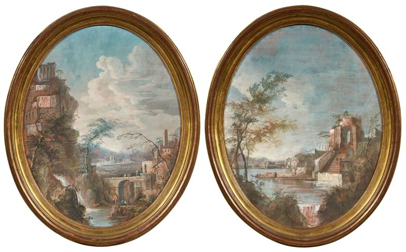 Ignoto Fine XIX - Inizio XX Secolo - Due Opere Raffiguranti «paesaggio con Rovine»