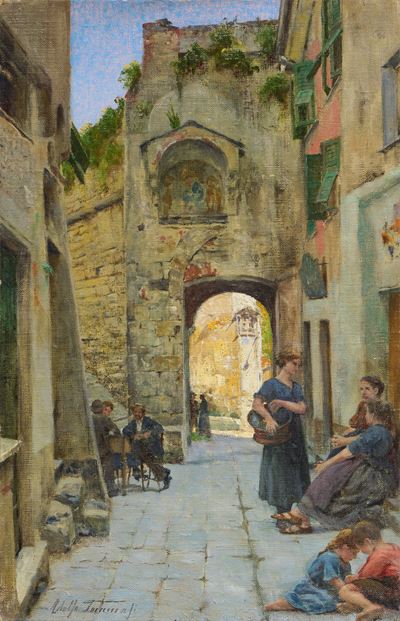 Vicolo, olio su cartone telato