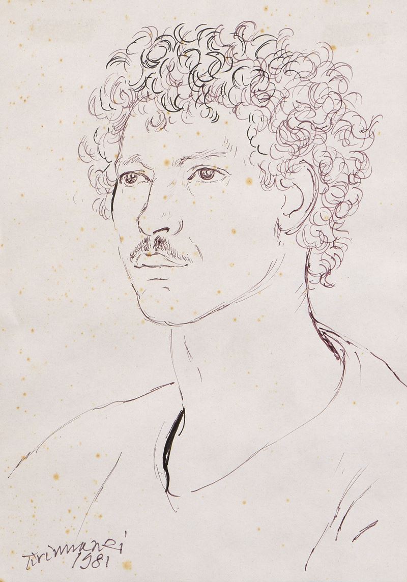 Nino Tirinnanzi - Ritratto di Aldo Busi (china su carta), 1981