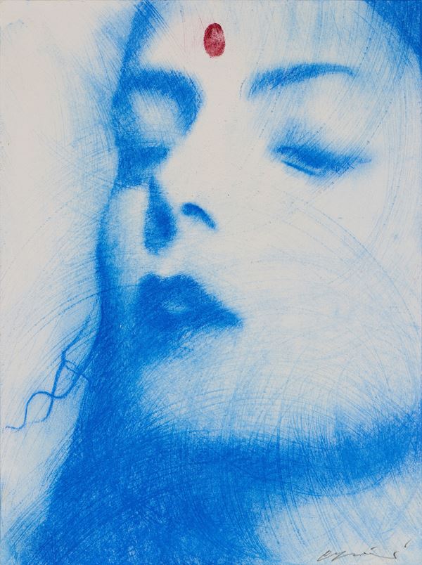 Omar Galliani : Blu oltremare  - Pastello su carta - Asta Parade - Arte Moderna, Contemporanea e Grafica - Casa d'aste Farsettiarte
