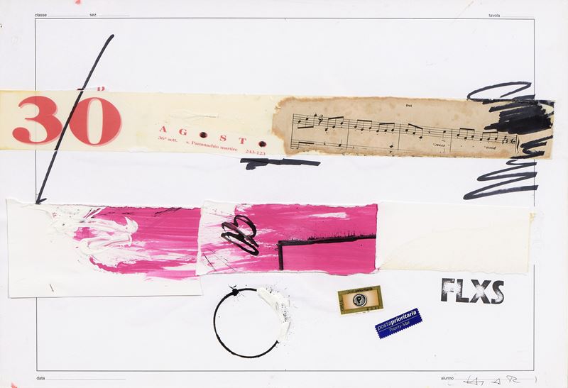 Giuseppe Chiari - Senza titolo (collage e tecnica mista su carta applicata su pannello)