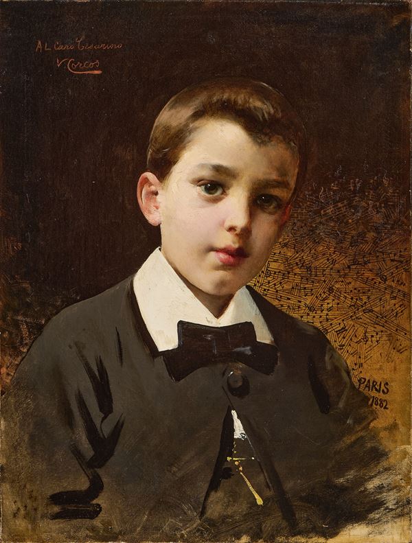 Vittorio Corcos : Il giovane musicista  (1882)  - Olio su tela - Asta Dipinti Antichi - Dipinti del XIX e XX secolo - Casa d'aste Farsettiarte