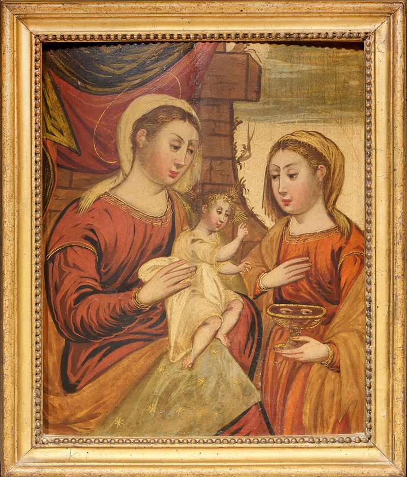 Scuola Veneto-dalmata del XVII Secolo - Madonna Col Bambino e Santa Lucia