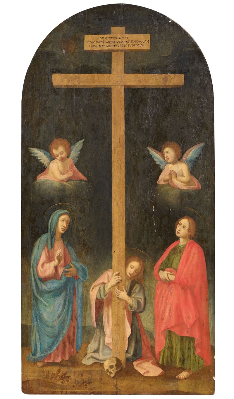 Scuola Fiamminga del XVII Secolo - Adorazione della Croce, olio su tavola