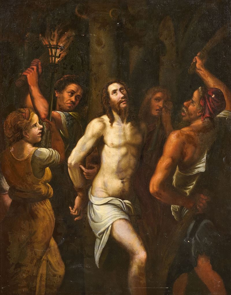 Rinaldo Mantovano (attr. A) - Flagellazione di Cristo, olio su tela