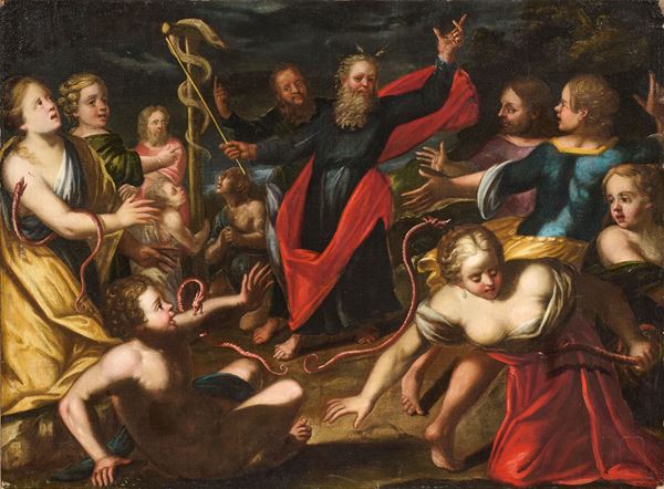 Scuola lombardo-veneta fine XVII secolo - Miracolo di Mosè con i serpenti