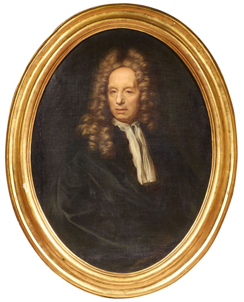 Scuola Francese Inizio XVIII Secolo - Ritratto di ecclesiastico, olio su tela, ovale