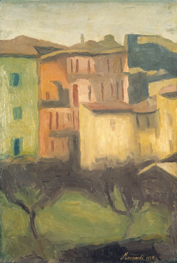 Giorgio Morandi : Cortile di via Fondazza  (1935)  - Olio su tela - Asta Arte Moderna - II - Casa d'aste Farsettiarte