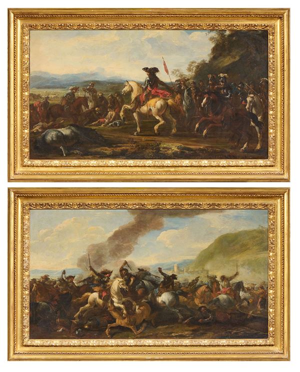 Pietro Graziani (attr. a) - «Battaglia di cavalieri» e «Arrivo del condottiero sul campo di battaglia»