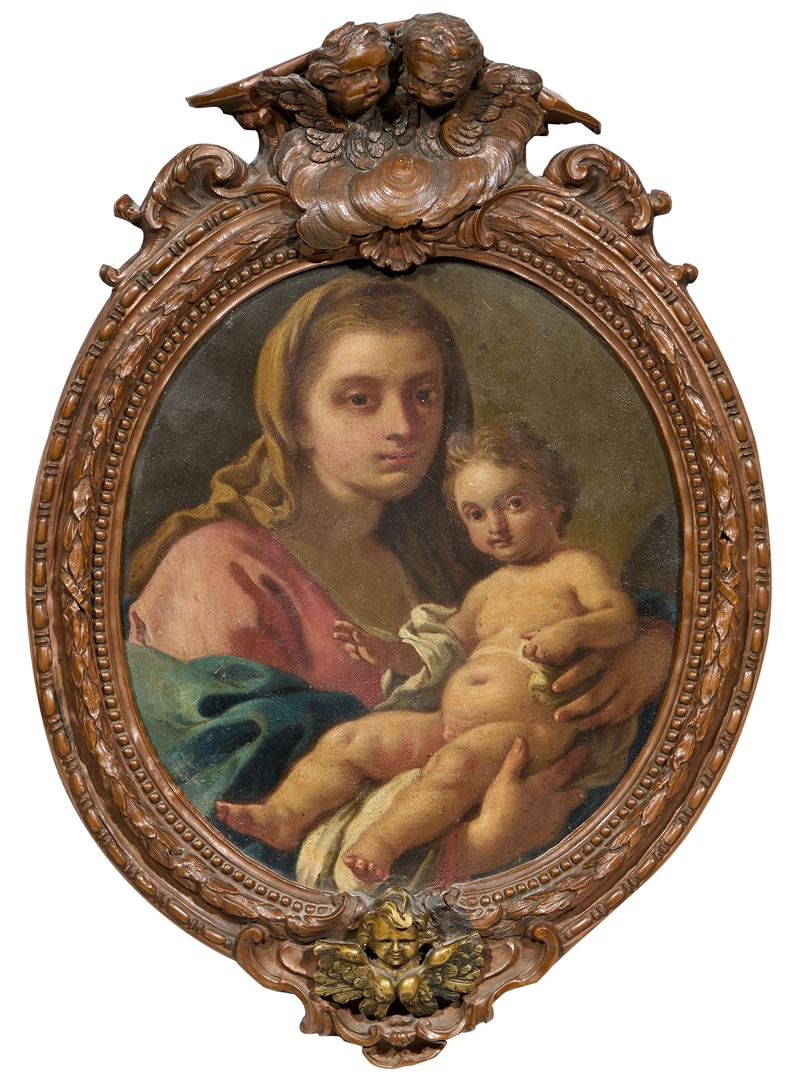 Scuola Napoletana del XVIII Secolo - Madonna col Bambino, olio su rame