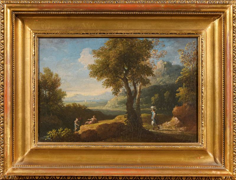 Andrea Locatelli (attr. A) - Paesaggio con figure, olio su tela
