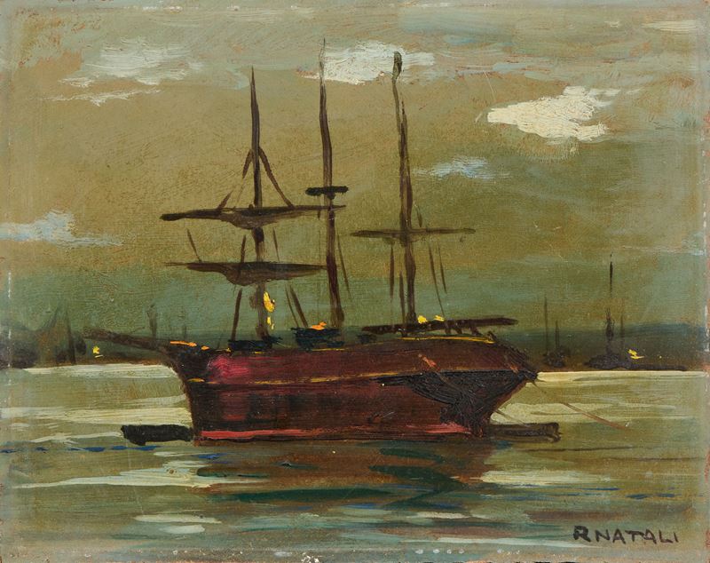 Renato Natali - Veliero, olio su faesite