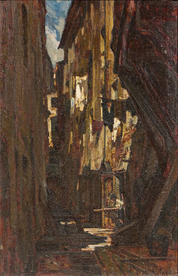 Luigi Michelacci : Vecchia Firenze  - Olio su tavola - Asta Ottocento, Postmacchiaioli e Novecento - Asta a tempo - Casa d'aste Farsettiarte