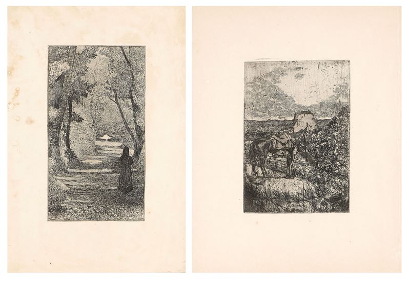 Giovanni Fattori - Due incisioni: Sentiero nel bosco e Maremma desolata