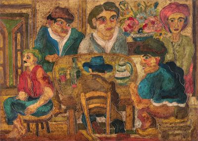 La tavolata (tecnica mista su cartone)