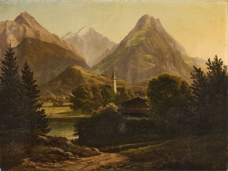 Karl Christian Sparmann - Paesaggio montano, olio su tela