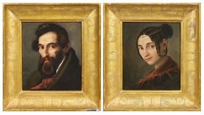 Ritratti, olio su tela (Ritratto di uomo con barba; Ritratto di giovane donna con treccia)
