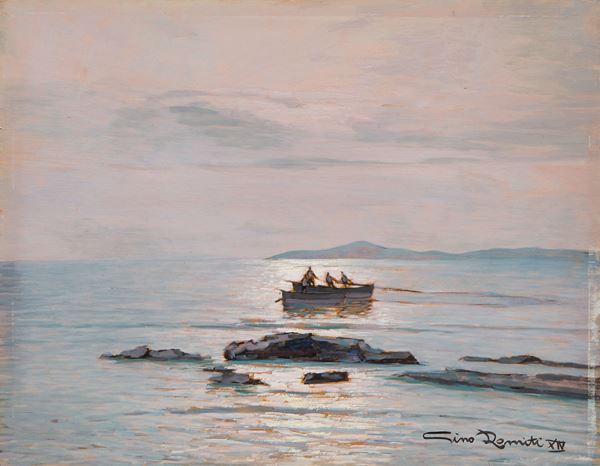 Gino Romiti : Marina  (1936)  - Olio su tavola - Asta Ottocento, Postmacchiaioli e Novecento - Asta a tempo - Casa d'aste Farsettiarte