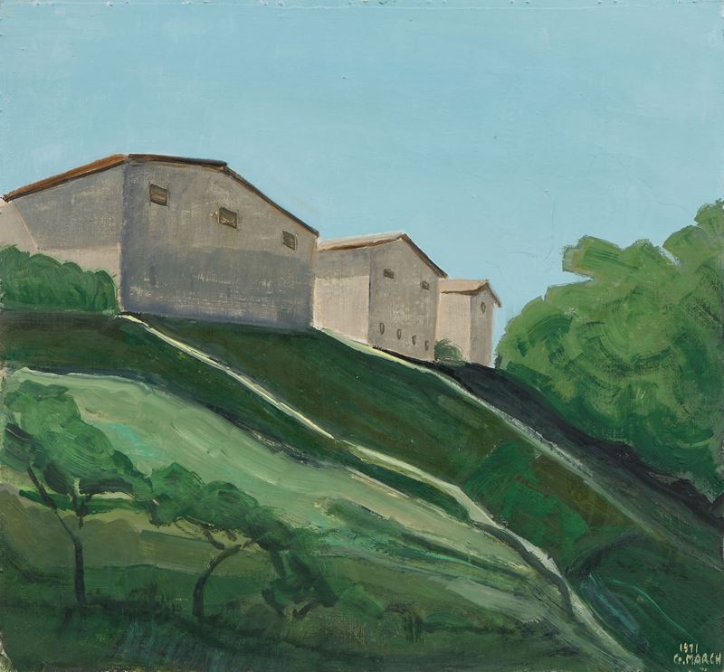 Giovanni March - Case, olio su cartone (1971)