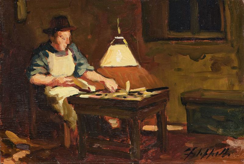 Cafiero Filippelli - Ciabattino, olio su tavoletta