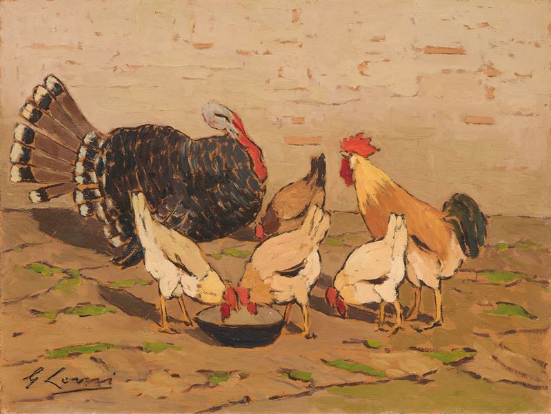 Giovanni Lomi - Bargigli al sole (olio su cartone pressato)
