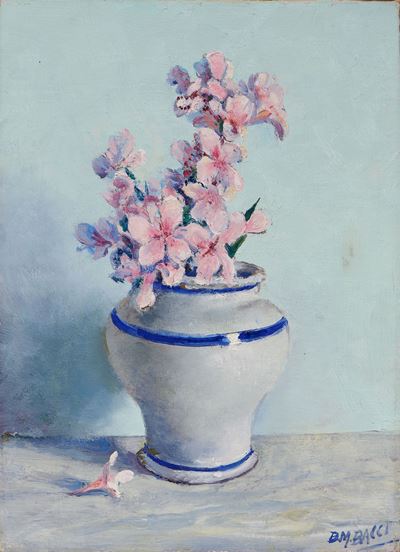 Oleandri rosa, olio su tela tesa su tavola (1969)