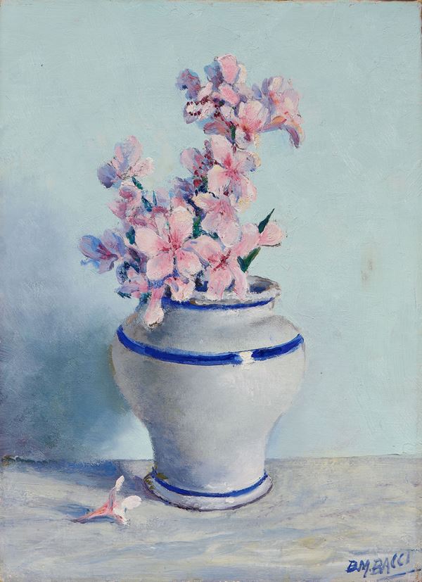 Baccio Maria Bacci : Oleandri rosa  (1969)  - Olio su tela tesa su tavola - Asta Ottocento, Postmacchiaioli e Novecento - Asta a tempo - Casa d'aste Farsettiarte