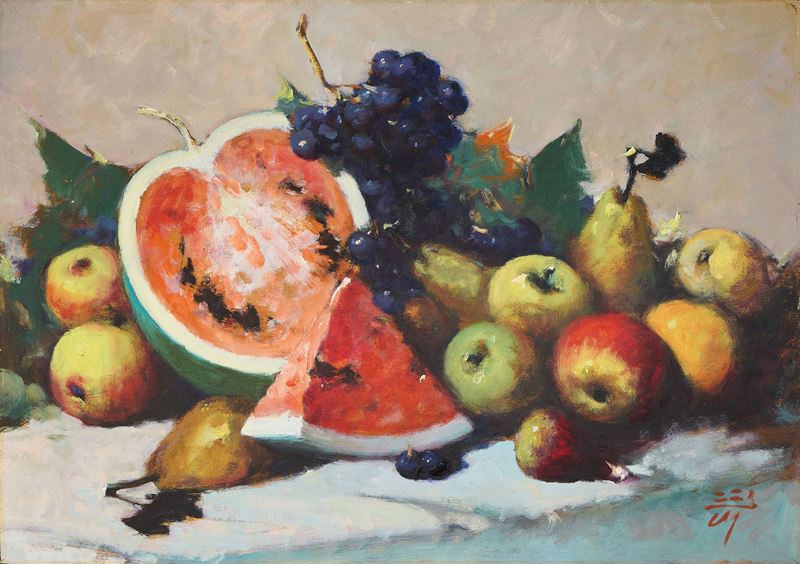 Corrado Michelozzi - Natura morta, olio su compensato