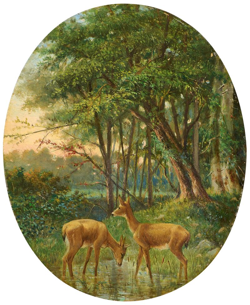 Carlo Markò (attr. A) - Cervi, olio su cartone