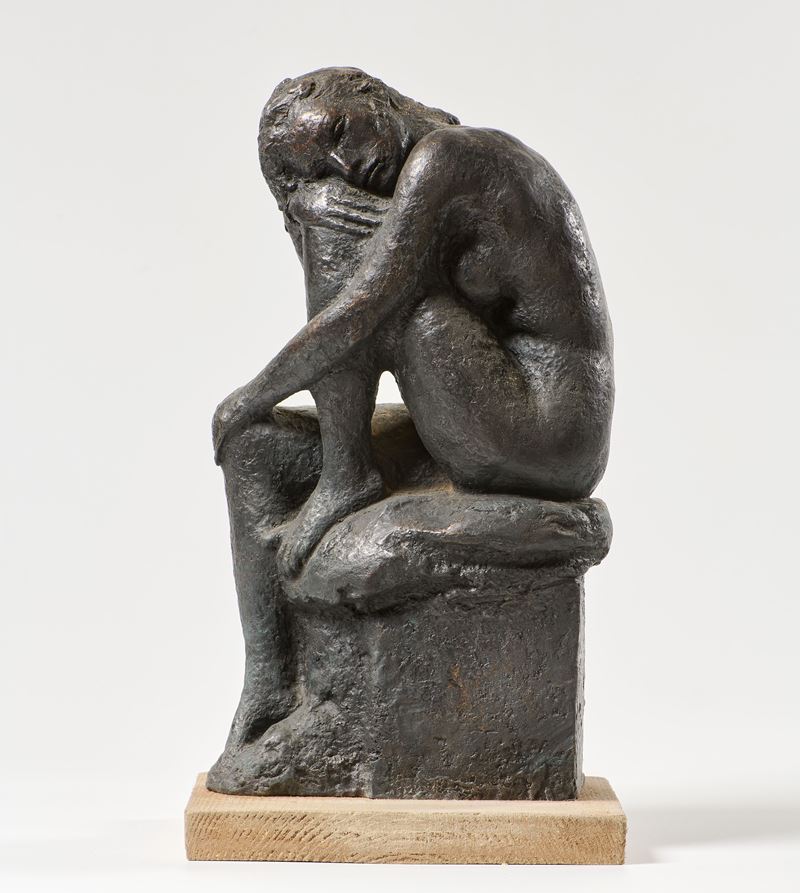 Bruno Innocenti - Nudino accovacciato (scultura in bronzo)