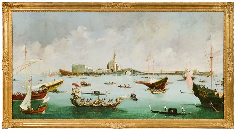 Scuola Veneta del XIX Secolo - Veduta di fantasia di Venezia, olio su tela