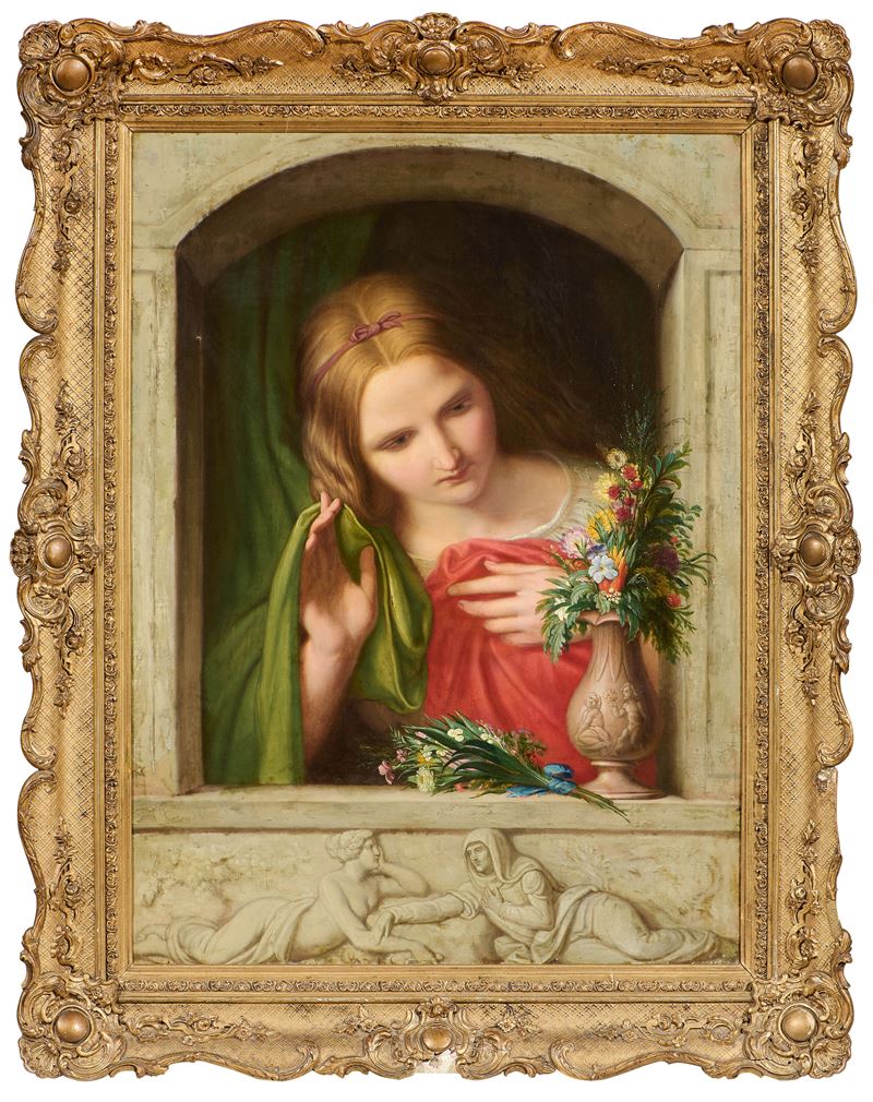 Scuola Francese del XIX Secolo - Ritratto di fanciulla (Allegoria della Primavera), olio su tela