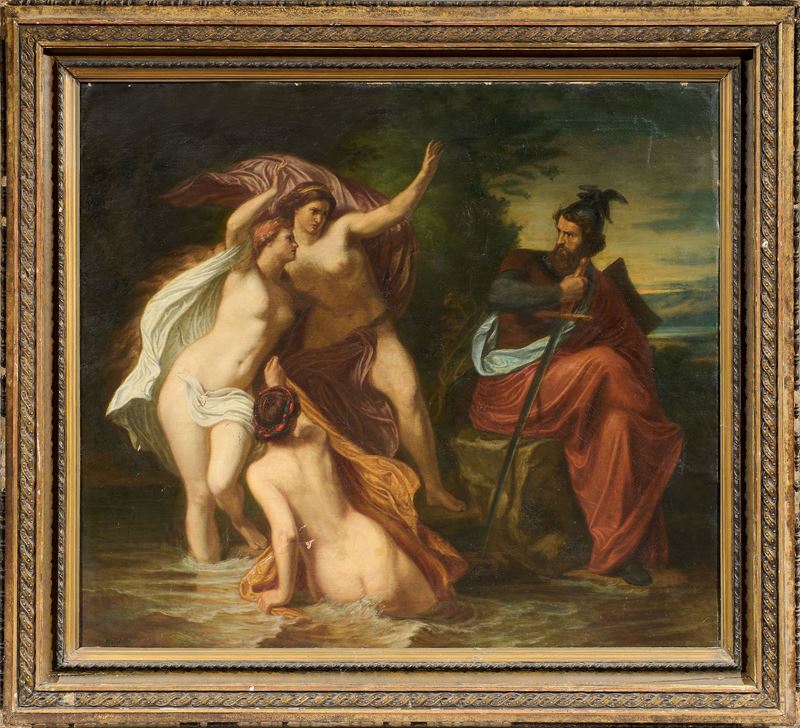 Johann Baptist Berdellé - Sigfrido e le tre figlie di Reno, olio su tela