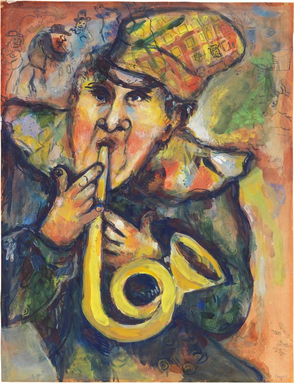 Marc Chagall : Clown avec trompette  (1927)  - Auction Modern Art - II - Casa d'aste Farsettiarte