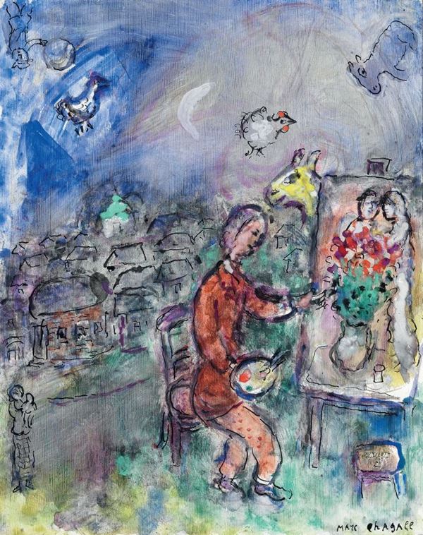 Marc Chagall - Peintre, Village (Autoritratto)