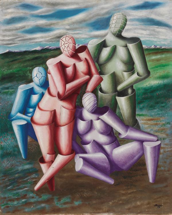 Alberto Savinio : Le tendre quatuor (Hommage à Raphaël)  (1928)  - Olio su tela - Auction Modern Art - Casa d'aste Farsettiarte