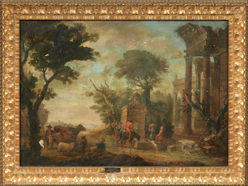Adriaen Van Der Kabel - Paesaggio con architetture e figure