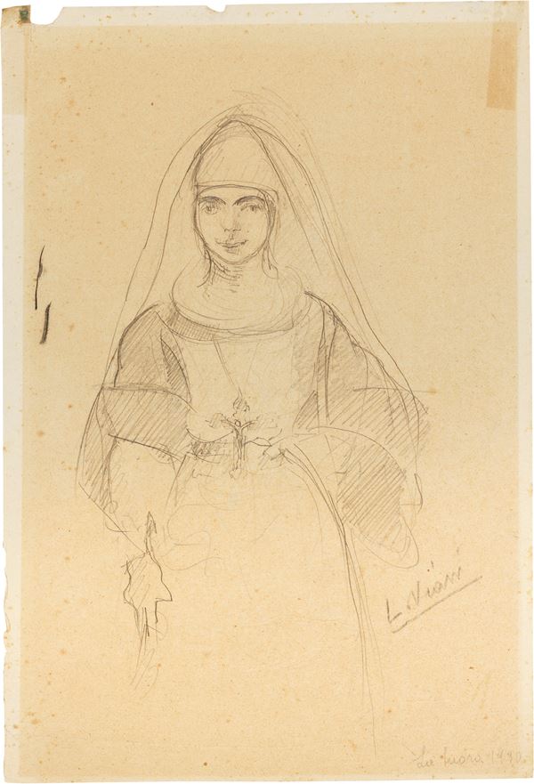 Lorenzo Viani : La suora  (1930 ca.)  - Matita su carta applicata su cartone - Asta Arte Moderna e Contemporanea - I - Casa d'aste Farsettiarte