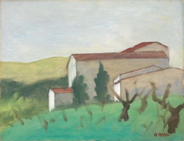 Ottone Rosai : Paesaggio con case  (1954 ca.)  - Olio su tela - Auction Arte Moderna - II - Casa d'aste Farsettiarte