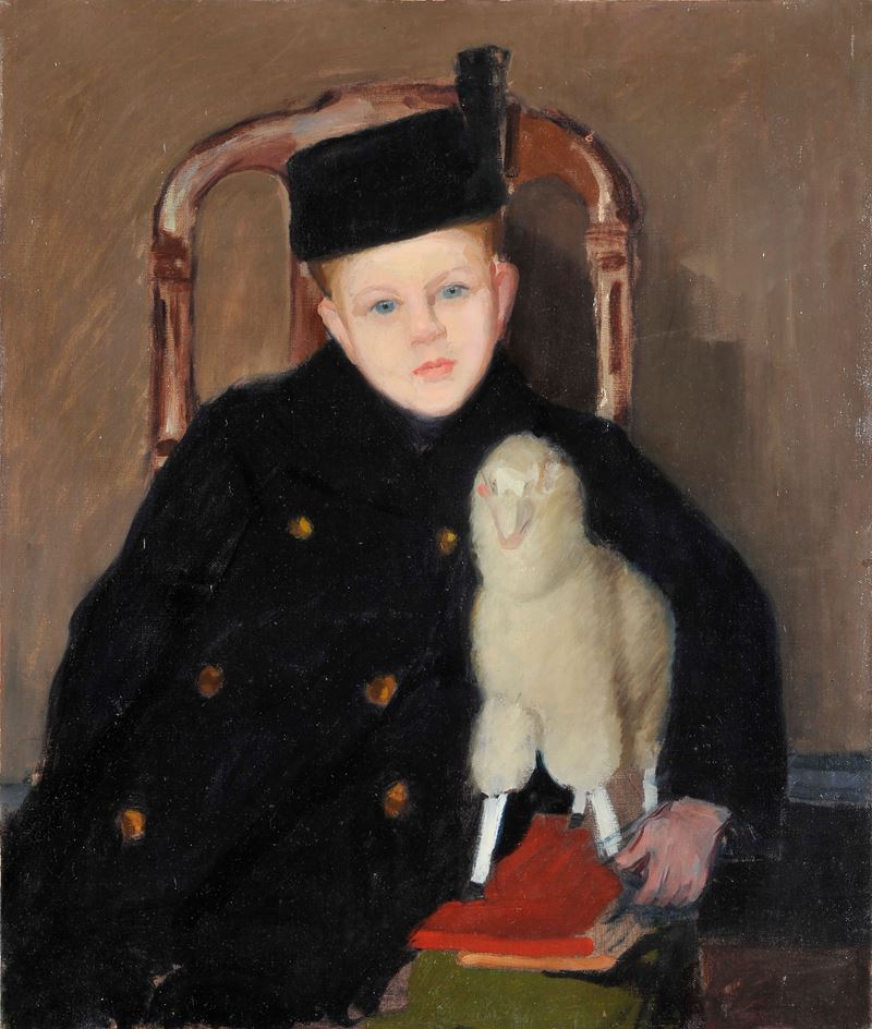 Oscar Ghiglia - Ritratto di Fulvio de' Bacci con il cappotto blu, olio su tela (1909)