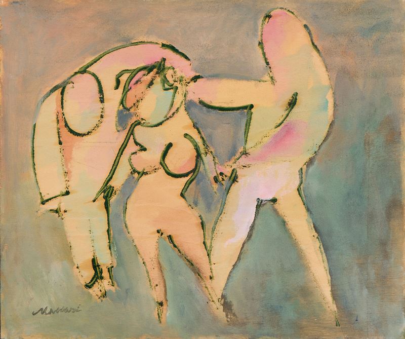 Mino Maccari - I protettori, olio su compensato, 1978