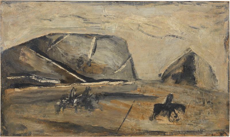 Mario Sironi - Paesaggio con Montagne, Cavalli e Cavalieri