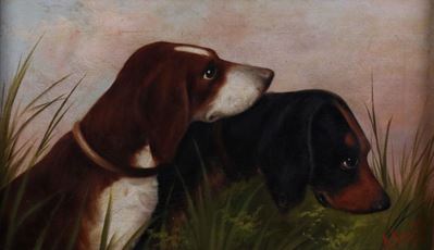 Due Dipinti Raffiguranti «cani a Caccia»