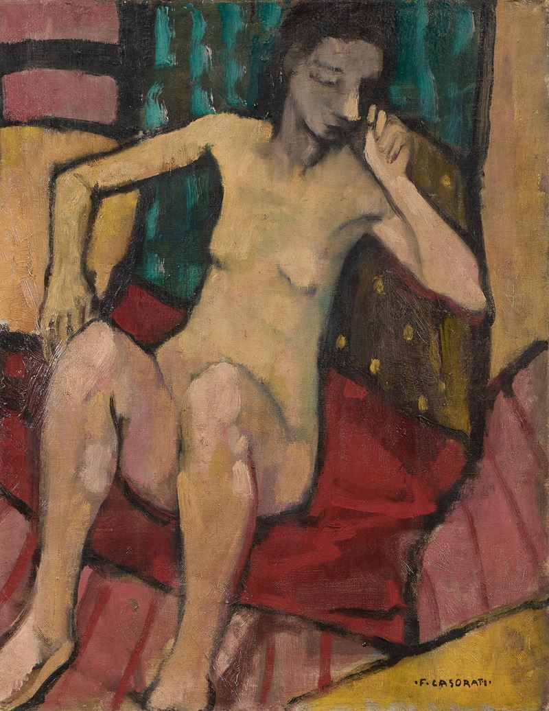 Felice Casorati - Nudo di Donna (sul Cuscino Rosso)