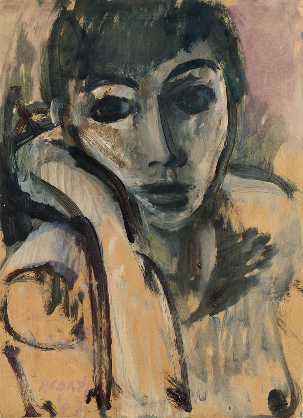 Primo Conti : Figura  (1967)  - Olio su carta applicata su tela - Asta Dipinti, Disegni, Sculture e Grafica - Casa d'aste Farsettiarte